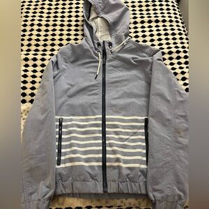 Tommy Hilfiger Light Blue / Gray Striped Hooded Windbreaker Jacket – Size SP